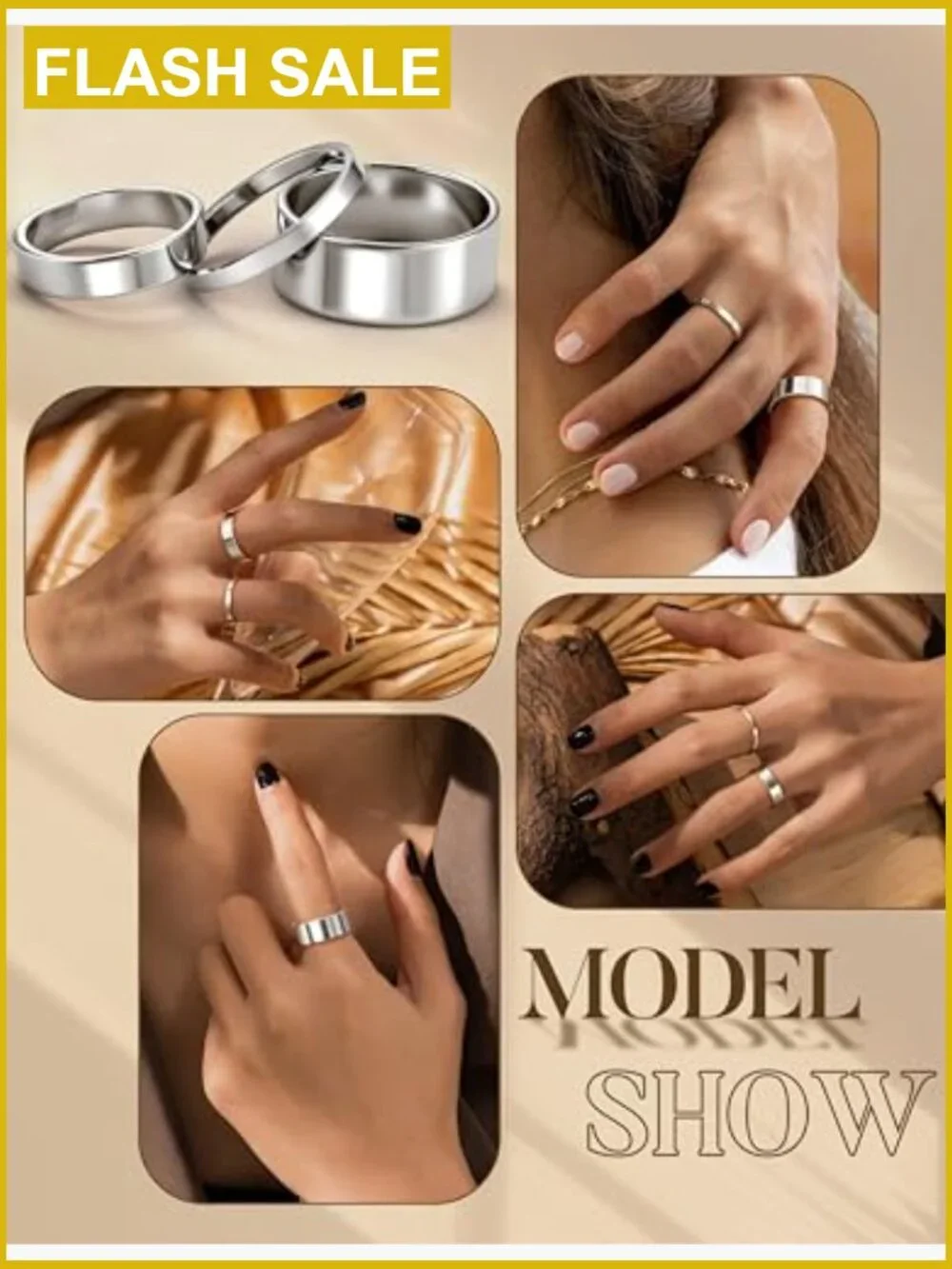 Non Tarnish Stainless Steel Rings Set Dainty Gold Band Ring Stack Simple